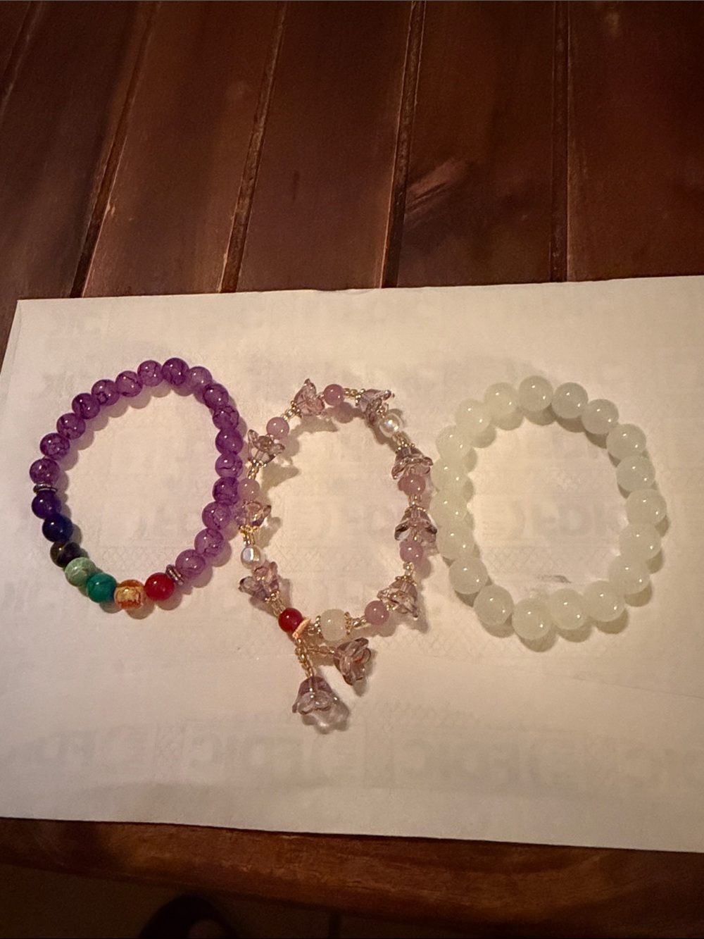 Handcrafted Lavender and White Beaded Bracelet Set - Unbranded